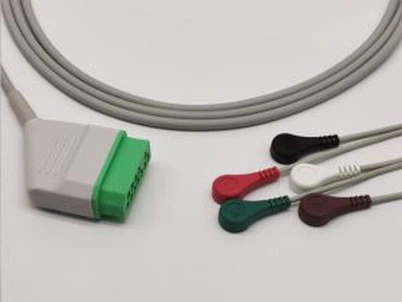 Nihon Kohden Ib-Thooj ECG Adapter Cable 5 Txhim Snaps